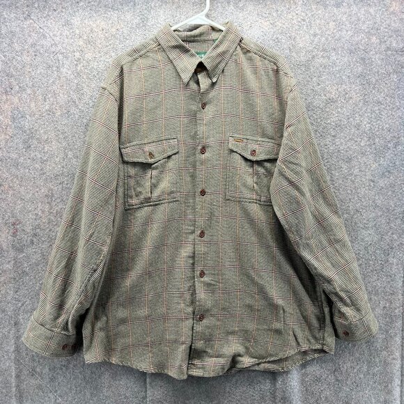 Orvis Shirt Mens Large Beige Button Down Flannel Cotton Classic Houndstooth - Picture 1 of 10